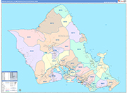Urban Honolulu Metro Area Wall Map Color Cast Style